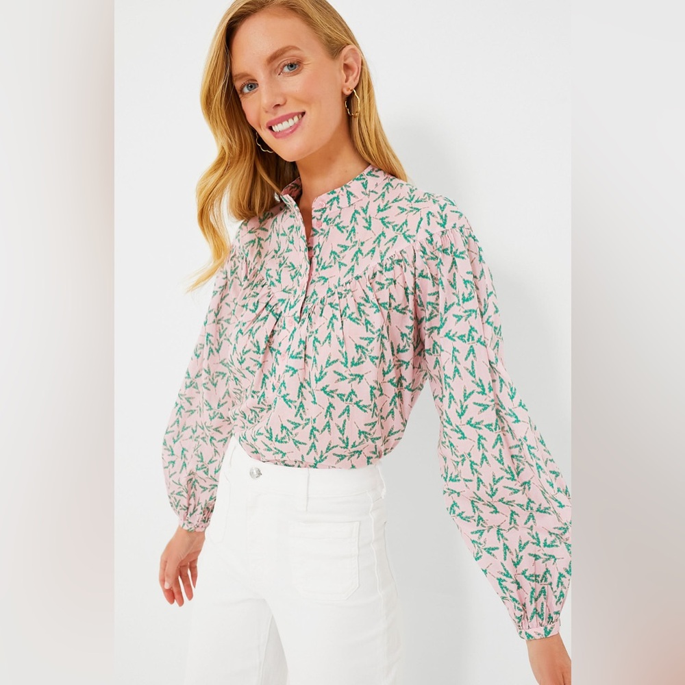 NWT The Shirt by Rochelle Behrens Pink and Green Print Logan Shirt